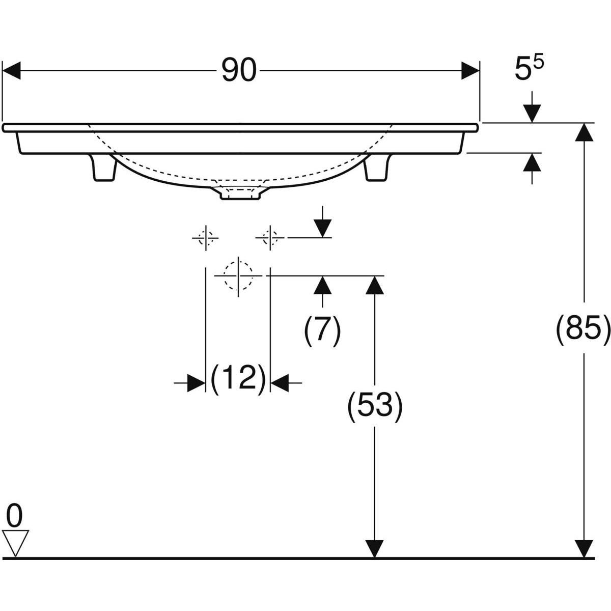 Lavabo pour meuble Geberit ONE, sortie verticale: B=90cm, T=48cm, Trou de robinetterie=Au centre, Trop-plein=Sans, blanc / KeraTect