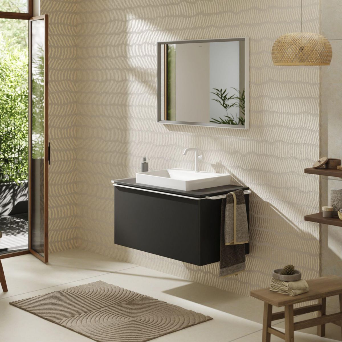 hansgrohe Xelu Q Meuble bas 980/550 pour lavabo à poser Xelu Q avec 1 tiroir, caisson Gris mat, Finition de la poignée: Blanc mat