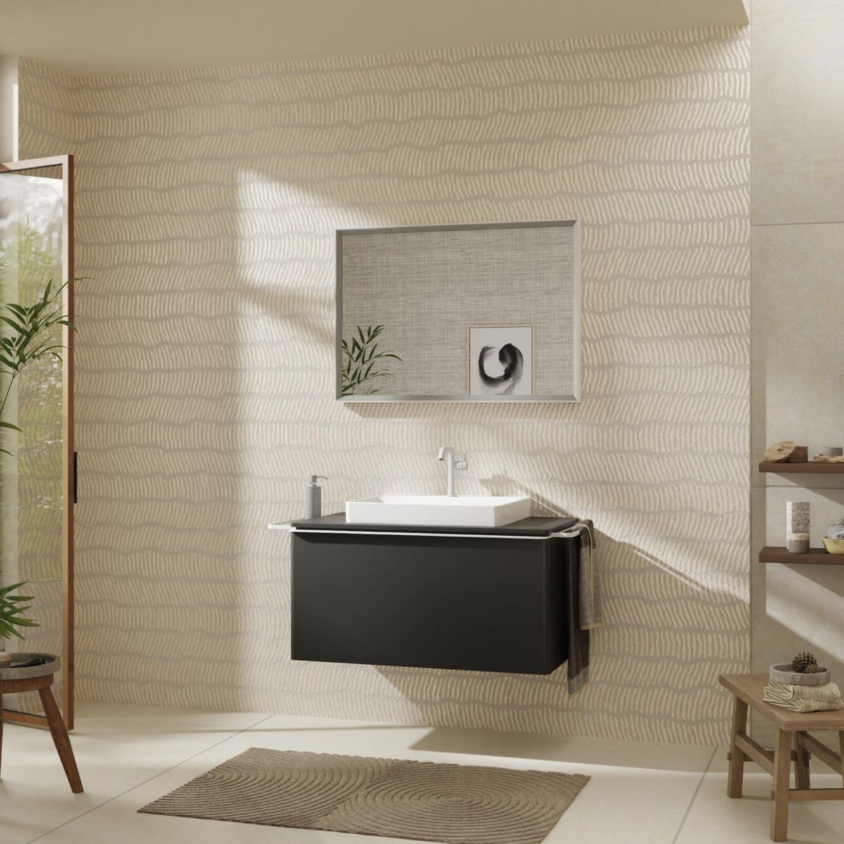 hansgrohe Xelu Q Meuble bas 980/550 pour lavabo à poser Xelu Q avec 1 tiroir, caisson Gris mat, Finition de la poignée: Blanc mat