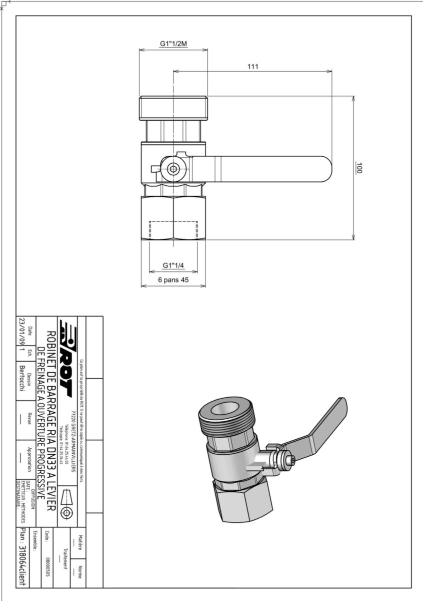 Robinet arret levier dn 33 08000505