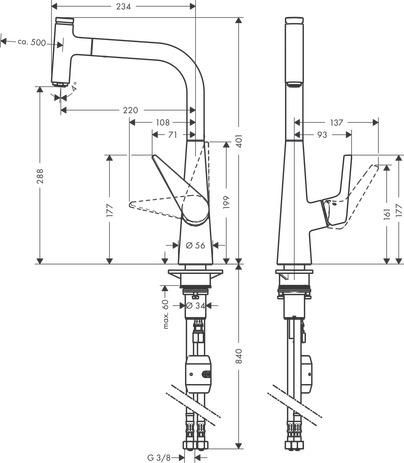 hansgrohe Talis Select M51 Mitigeur de cuisine 300, avec douchette extractible 1 jet, Aspect acier inox