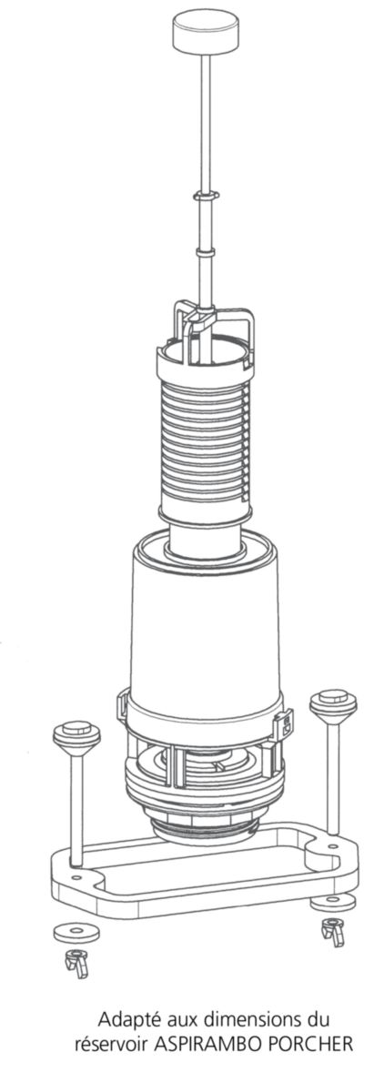 Mécanisme spécifique ASP43 bouton chromé pour réservoir aspirambo PORCHER avec robinet réf. 38995410