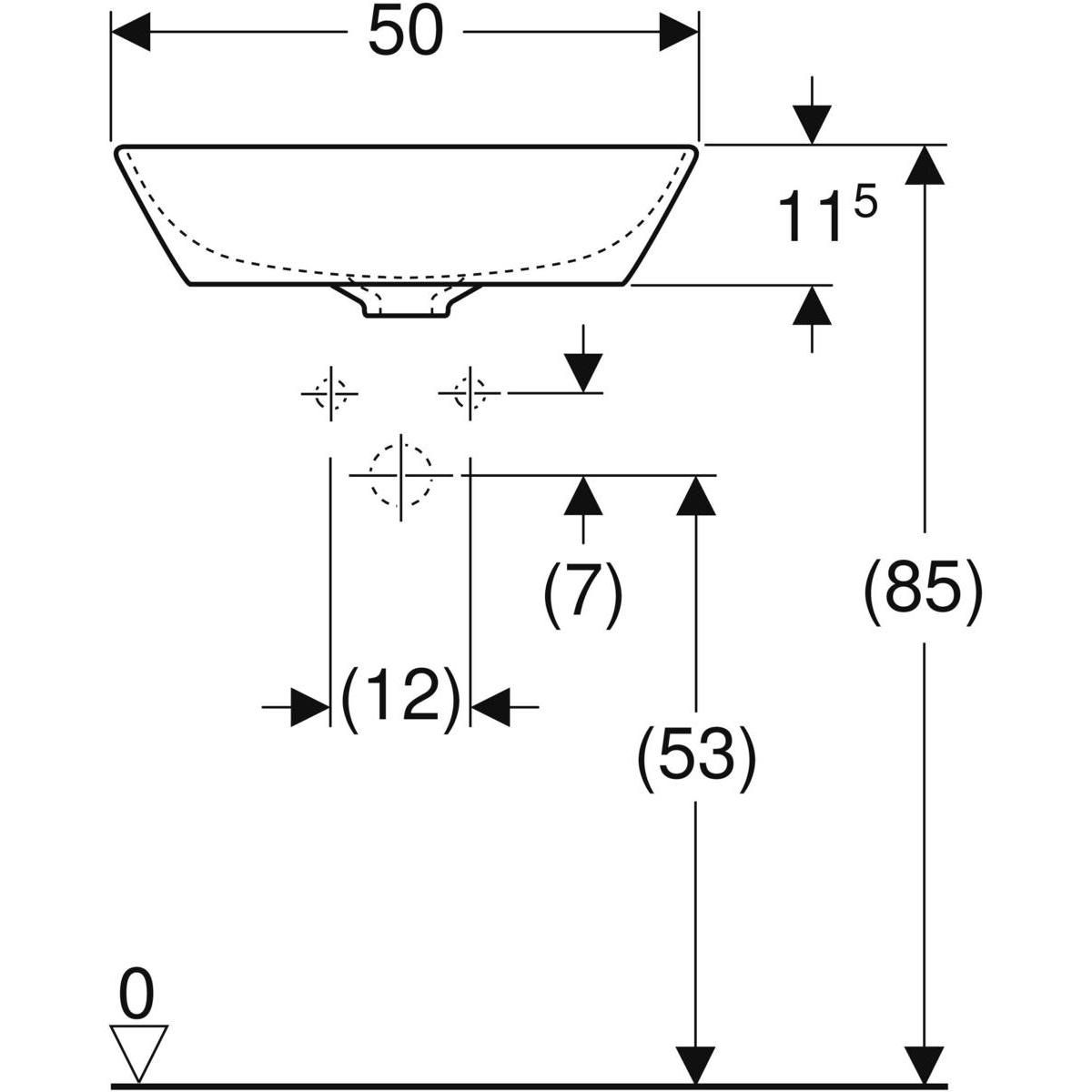 Lavabo à poser Geberit ONE en forme de vasque, sortie verticale: B=50cm, T=42.5cm, Trou de robinetterie=Sans, Trop-plein=Sans, blanc / KeraTect