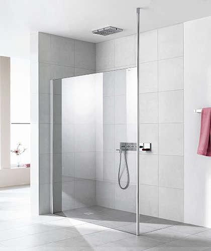 Paroi Walk-in-shower XS WALL avec profilé et fixation plafond, fixation à gauche XS WD4 14020 1PR Argent mat Verre clair traité anticalcaire ROTHACLEAN Réf. 1403010316