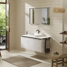 hansgrohe Xelu Q Meuble bas 1180/550 pour lavabo à poser Xelu Q avec 1 tiroir, caisson Blanc brillant, Finition de la poignée: Noir mat