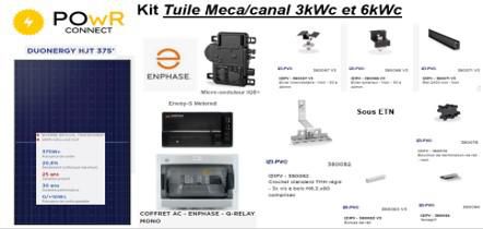 Kit photovoltaïque Powr Connect complet sur toiture tuile méca/canal ETN 3KWc 1L8 ou 2L4, portrait avec micro onduleur ENPHASE et passerelle Envoy S-METERED. Panneaux DUONERGY BIF BIVER : 1755x1038x30mm Réf : SG0001