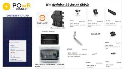 Kit photovoltaïque Powr Connect complet sur toiture ardoise  ETN 3KWc 1L8 ou 2L4, portrait avec micro onduleur ENPHASE et passerelle Envoy S-METERED. Panneaux DUONERGY BIF BIVER : 1755x1038x30mm Réf : SG0003