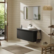 hansgrohe Xelu Q Meuble bas 1180/550 pour lavabo à poser Xelu Q avec 1 tiroir, caisson Gris mat, Finition de la poignée: Noir mat