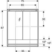 Armoire de toilette Geberit ONE avec niche et ComfortLight, avec deux portes, montage en apparent, hauteur 90 cm: blanc / aluminium thermopoudré