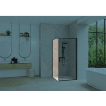 Paroi de douche retour fixe Smart Design  sans seuil 120 cm profilé noir verre transparent Réf. PA90158NTNE