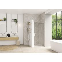 Paroi de douche Smart Design porte pivotante sans seuil 90 cm profilé blanc sérigraphie bandes verticales Réf. PA9044BBVE