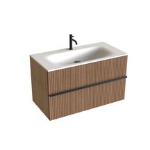 Meuble vasque Woody largeur 90 cm plan vasque monobloc Solid Surface - Chêne foncé Réf : 182160300001