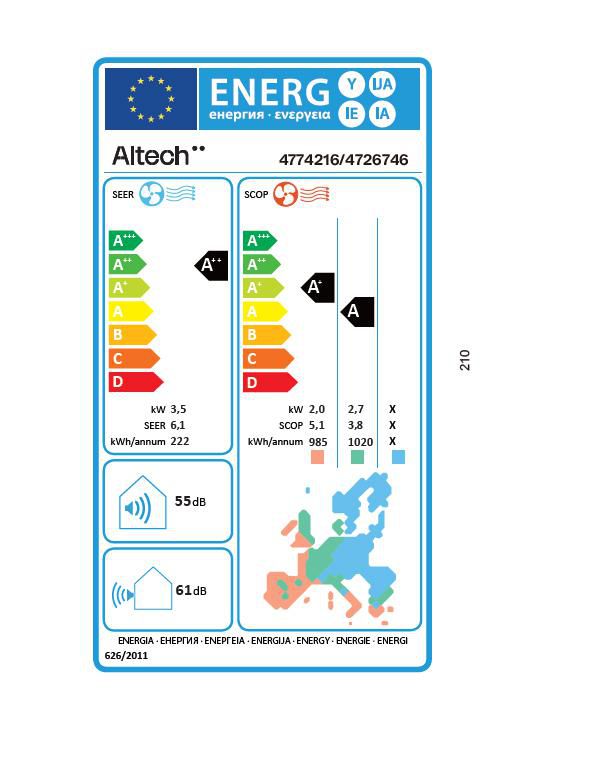 Gainable unité intérieure de pompe à chaleur air/air Altech ALT-G-V1 3,5kW mono/multi R32