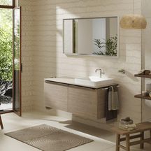 hansgrohe Xelu Q Meuble bas 1360/550 pour lavabo à poser Xelu Q avec 2 tiroirs, caisson Chêne clair naturel, Finition de la poignée: Chrome