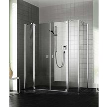 Porte de douche à 2 battants avec 2 éléments fixes, RAYA, largeur 1230 mm, hauteur 2000 mm, Profilé Argent POLI, Verre clair traité anticalcaire Réf. RAPTF12320VPR