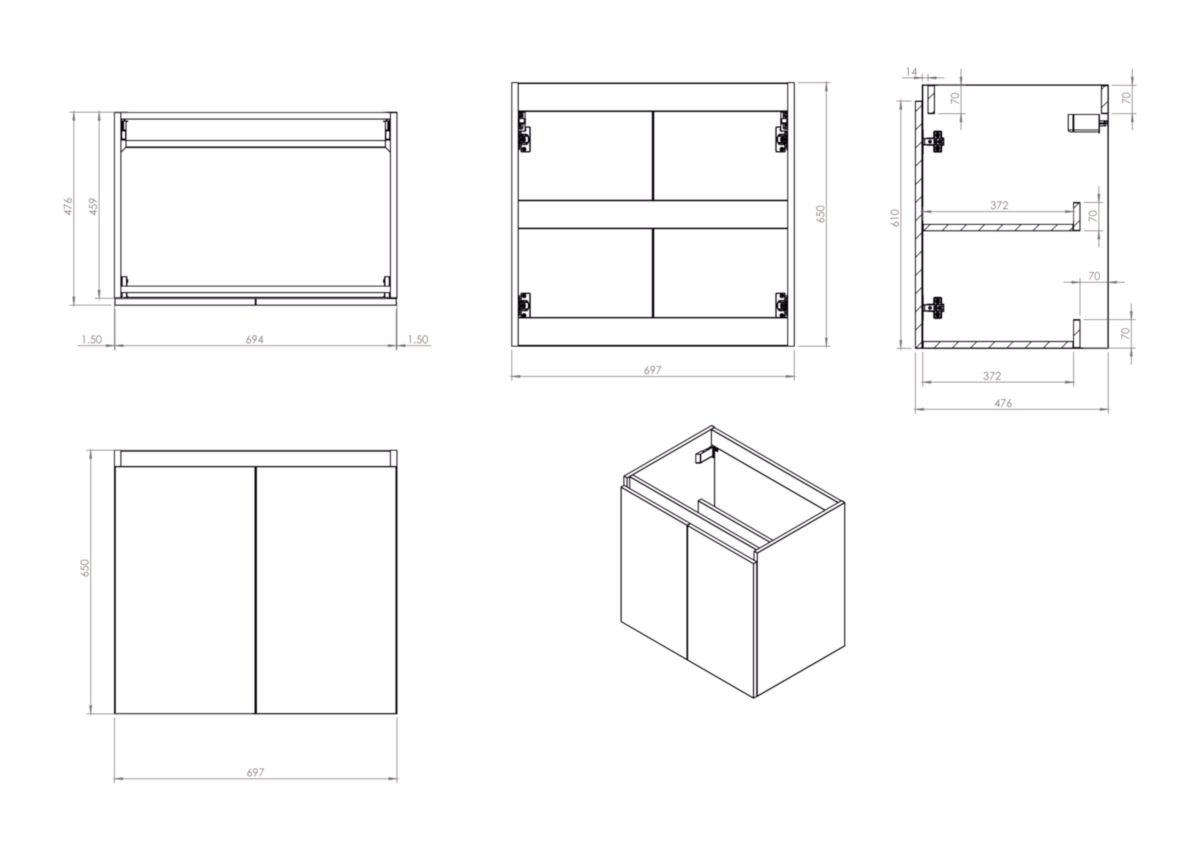 Meuble Primeo Alterna suspendu 70 cm 2 portes Blanc Laqué