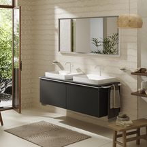 hansgrohe Xelu Q Meuble bas 1560/550 pour lavabo à poser Xelu Q avec 2 tiroirs, caisson Gris mat, Finition de la poignée: Blanc mat