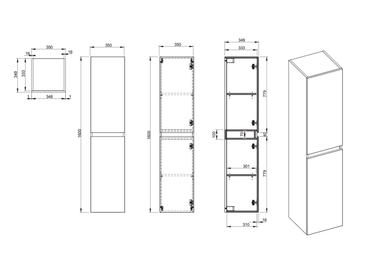 Colonne Primeo Alterna 160 cm 2 portes Chêne Clair