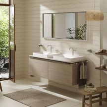 hansgrohe Xelu Q Meuble bas 1560/550 pour lavabo à poser Xelu Q avec 2 tiroirs, caisson Chêne clair naturel, Finition de la poignée: Chrome