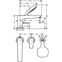 hansgrohe Talis E Talis E Set de finition mitigeur 3 trous pour montage sur bord de baignoire, Chrome