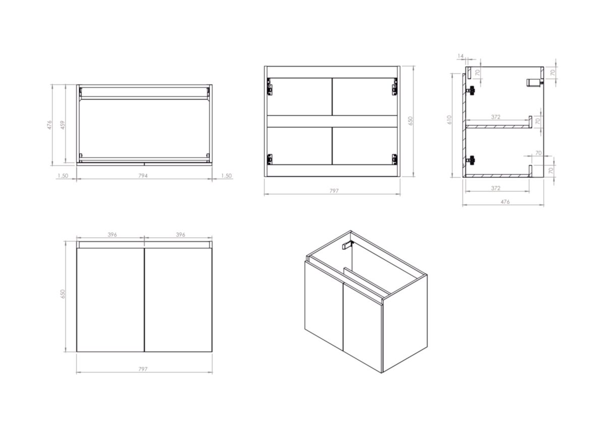 Meuble Primeo Alterna suspendu 80 cm 2 portes Chêne Clair