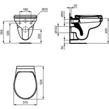 Pack WC suspendu NOE cuvette sortie horizontale en porcelaine vitrifiée abattant frein de chute thermodur charnières inox Réf. P026501