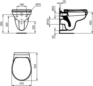 Pack WC suspendu NOE cuvette sortie horizontale en porcelaine vitrifiée abattant frein de chute thermodur charnières inox Réf. P026501