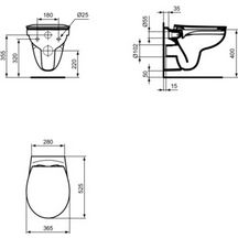 Pack WC suspendu ULYSSE sans bride en porcelaine vitrifiée avec abattant thermodur frein de chute Réf. P027001