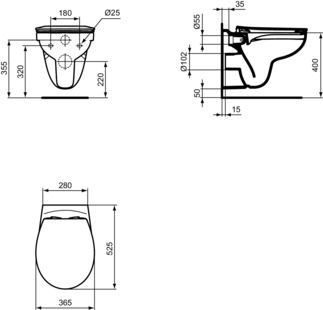 Pack WC suspendu ULYSSE sans bride en porcelaine vitrifiée avec abattant thermodur frein de chute Réf. P027001