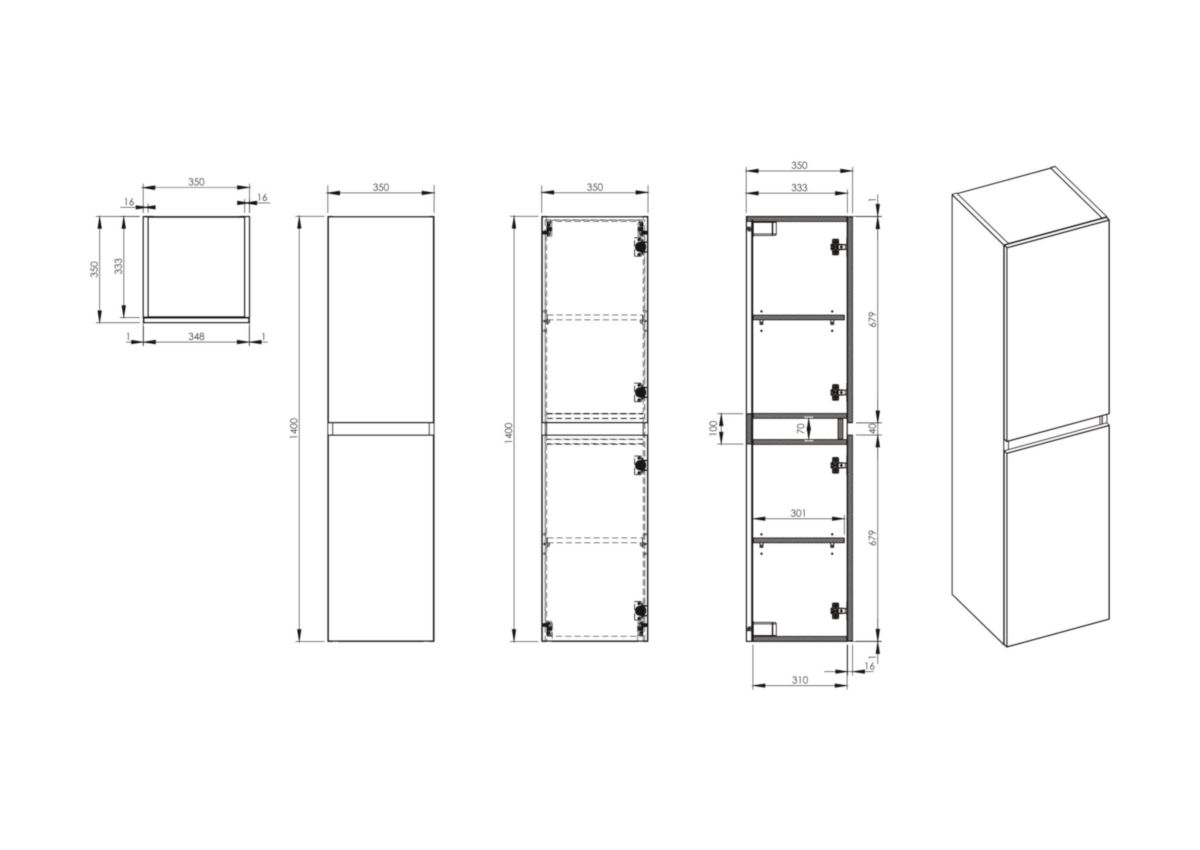 Colonne Primeo Alterna 140 cm 2 portes Chêne Clair