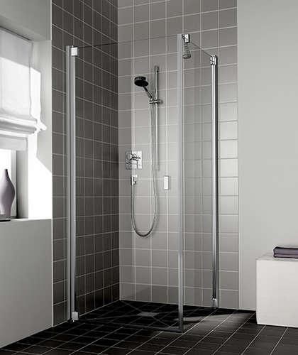 Paroi de douche Raya 90 x 200 porte pivotante intégrale, pivots à gauche profilé argent poli verre clair traité anticalcaire rothaclean Réf. 1403031279