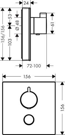 hansgrohe ShowerSelect Glass Set de finition en verre pour mitigeur thermostatique encastré haut débit avec une sortie permanente et un robinet d’arrêt, Blanc/Chromé