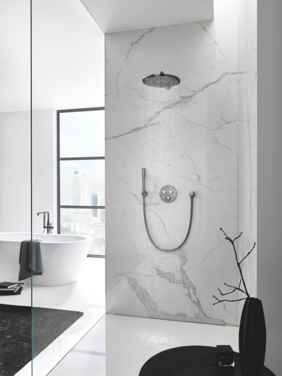 Ensemble douche de tête et bras 380 mm, 1 jet Rainshower Cosmopolitan 310 Hard Graphite brossé Réf : 26066AL0