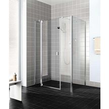 Porte de douche pivotante avec 2 éléments fixes, pivots à droite, RAYA, largeur 1400 mm, hauteur 2000 mm, Profilé Argent POLI, Verre clair traité anticalcaire Réf. RA1AR14020VPR