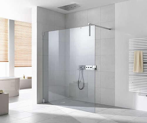 Paroi Walk-in-shower XS WALL avec profilé et stabilisateur fixation murale, fixation à gauche XS WW4 17020 1PR Argent mat Verre clair traité anticalcaire ROTHACLEAN Réf. 1403010263