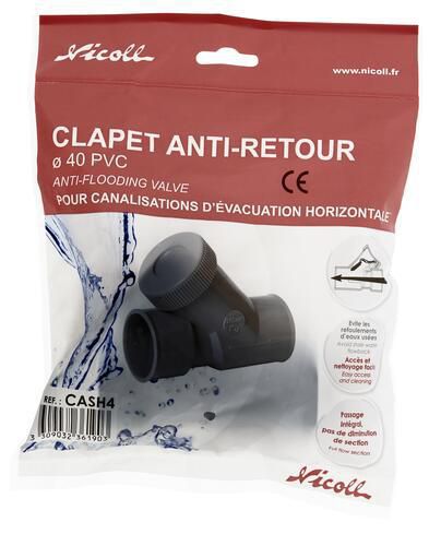 Clapet anti-retour PVC femelle-femelle diamètre 40mm longueur 109mm CASH4