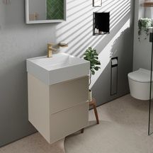 hansgrohe Xevolos E Meuble bas pour lave-mains 480/475 avec 2 tiroirs caisson Beige mat, Façade: Beige métallisé