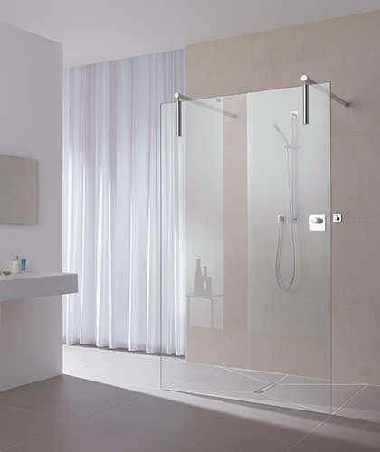 Paroi Walk-in-shower XS FREE avec stabilisations murales XS FW1 16020 1PR Argent mat Verre clair traité anticalcaire ROTHACLEAN Réf. 1403010178