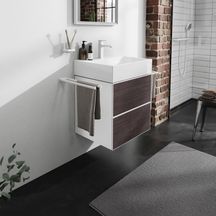 hansgrohe Xevolos E Meuble bas pour plan vasque 580/475 avec 2 tiroirs caisson Blanc mat, Façade: Chêne foncé