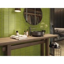 Faïence Barwolf Stripes reed green glossy 2x14,5 cm mosaique 29,6 x 29,6 cm KIT-23005