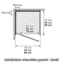 Cabine de douche Kineprime glass 70 pivotant receveur bas thermostatique réf. CA720TTN