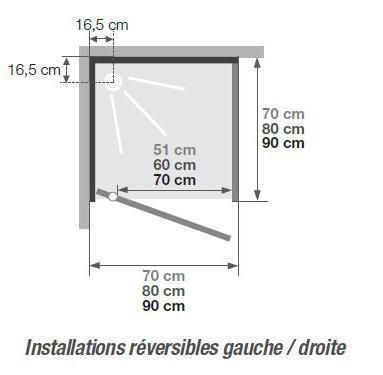 Cabine de douche Kineprime glass 70 pivotant receveur bas thermostatique réf. CA720TTN