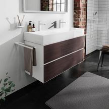 hansgrohe Xevolos E Meuble bas pour plan vasque 1180/475 avec 2 tiroirs caisson Blanc mat, Façade: Chêne foncé