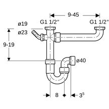 Siphon en tube coudé Geberit pour deux éviers, avec embout cannelé équerre, sort