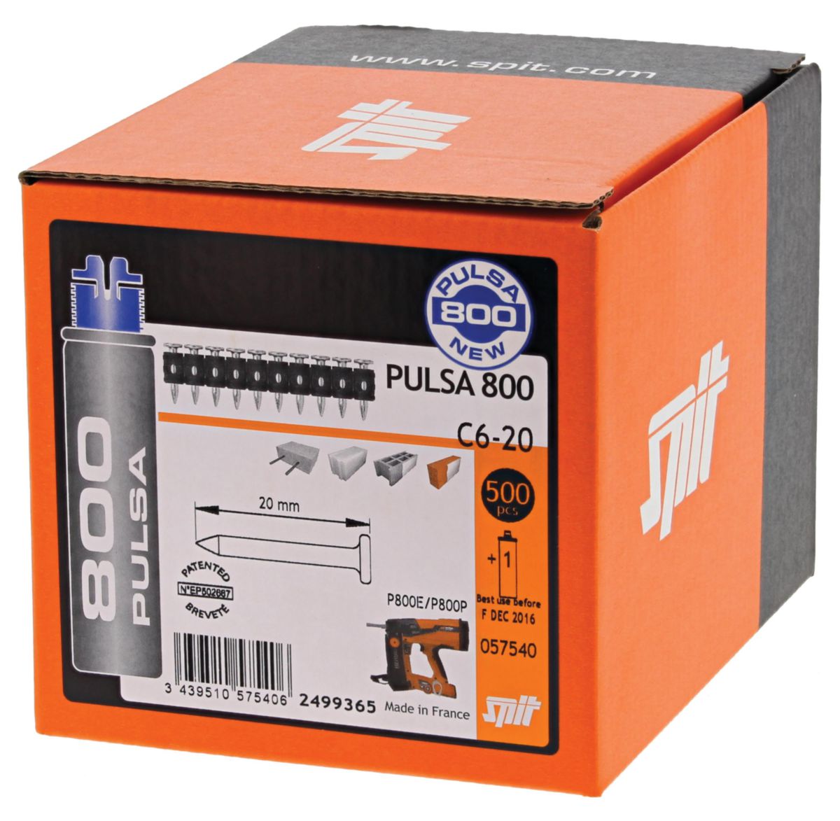 Boite de 500 clous PULSA C6-20 (pour fixation sur béton standard) + cartouche gaz