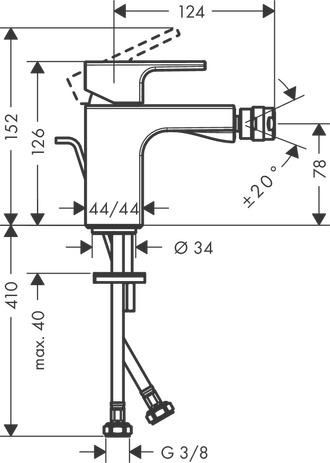 Mitigeur bidet avec tirette et vidage synthétique Chromé Vernis Shape  Réf. 71211000