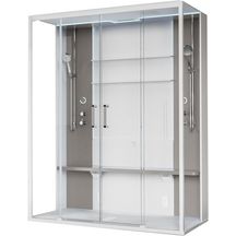 Cabine de douche avec hammam Skill 2A 160x97 en verre transparent blanc doux bandeaux et siège perla (receveur bas) réf. SKI2A160T5-1UN3