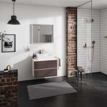 hansgrohe Xevolos E Meuble bas 780/550 pour lavabo à poser Xevolos E avec 2 tiroirs caisson Beige mat, Façade: Chêne foncé