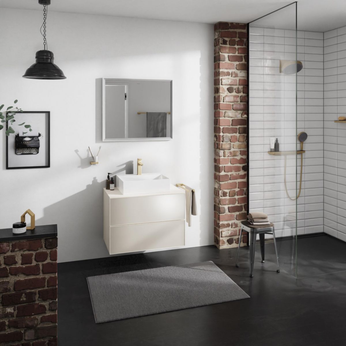 hansgrohe Xevolos E Meuble bas 780/550 pour lavabo à poser Xevolos E avec 2 tiroirs caisson Beige mat, Façade: Beige métallisé