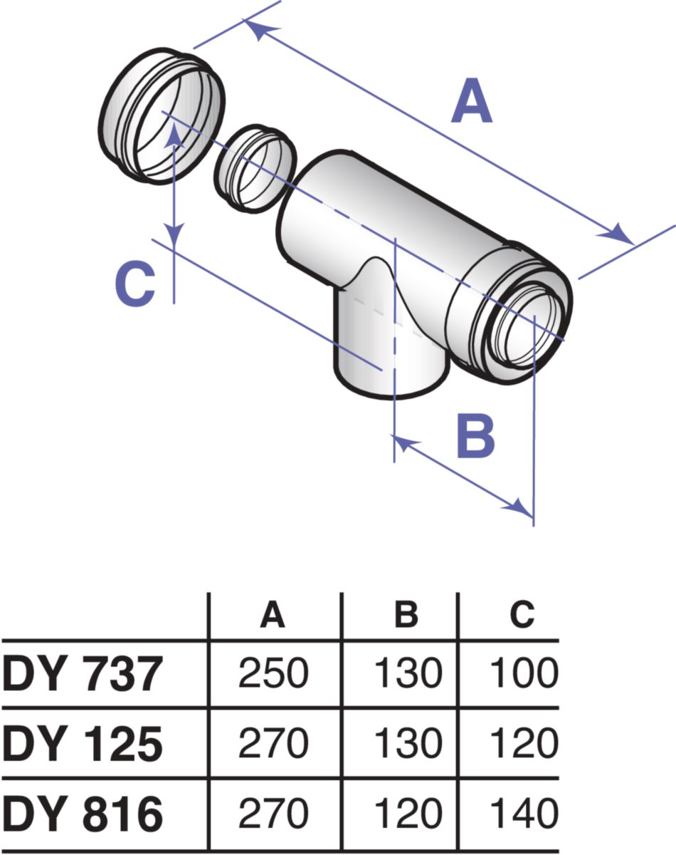 Té de visite Alu/PPS diamètre 80 / 125 mm DY125 réf. 84887525